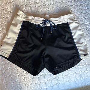 Men's SAUVAGE Retro Square Cut Swim Trunks Shorts Black White Royal Blue XL